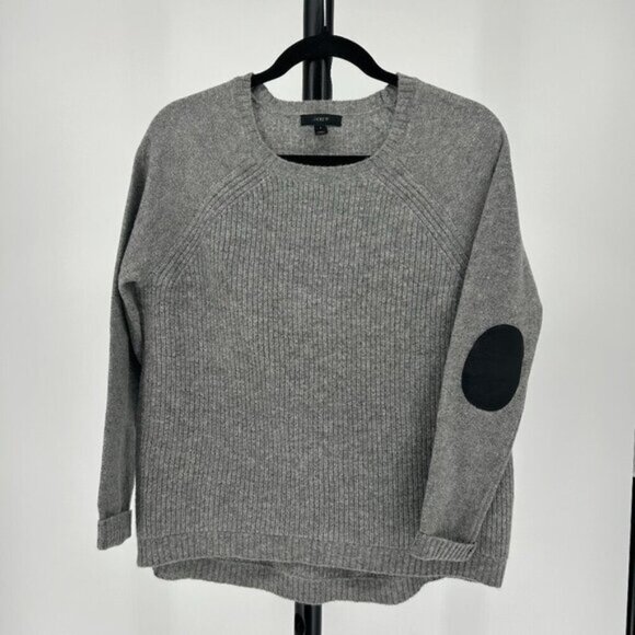 J. Crew Sweaters - J. Crew Crewneck Sweater Gray Size Small Wool Leather Ribbed Minimalist